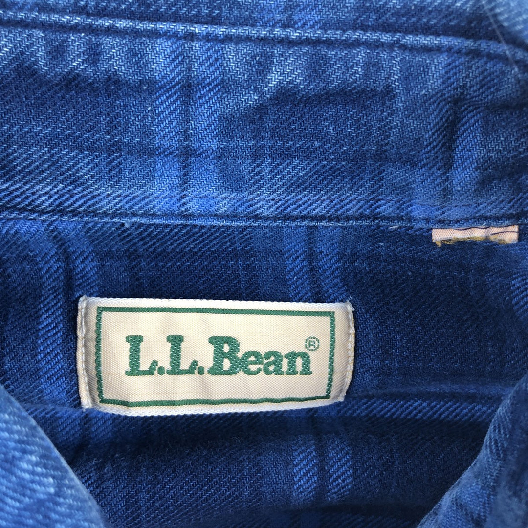 Vintage 1990'S LLBean long-sleeved button-down flannel check shirt, men's size M. unclear blue type Vintage Second Hand