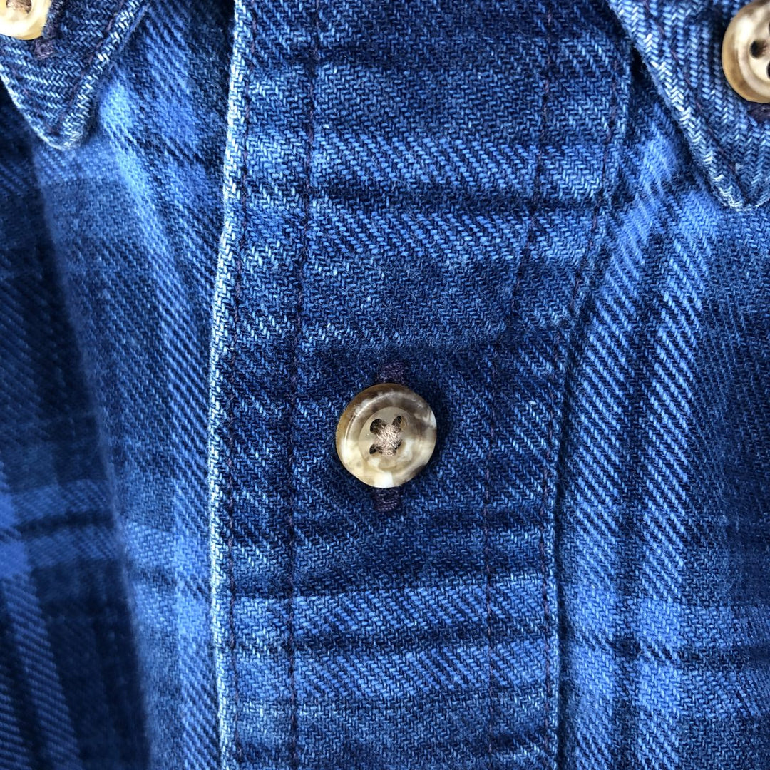 Vintage 1990'S LLBean long-sleeved button-down flannel check shirt, men's size M. unclear blue type Vintage Second Hand