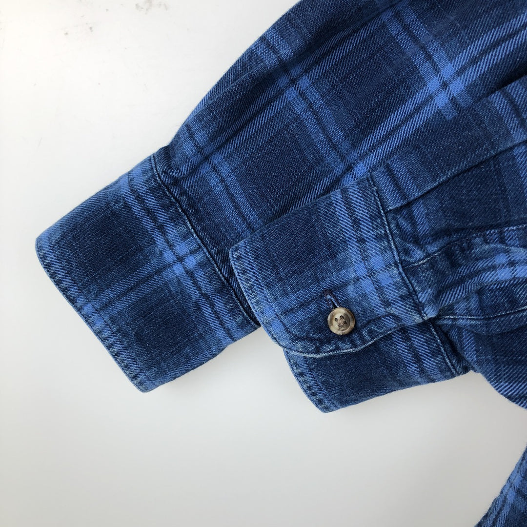 Vintage 1990'S LLBean long-sleeved button-down flannel check shirt, men's size M. unclear blue type Vintage Second Hand