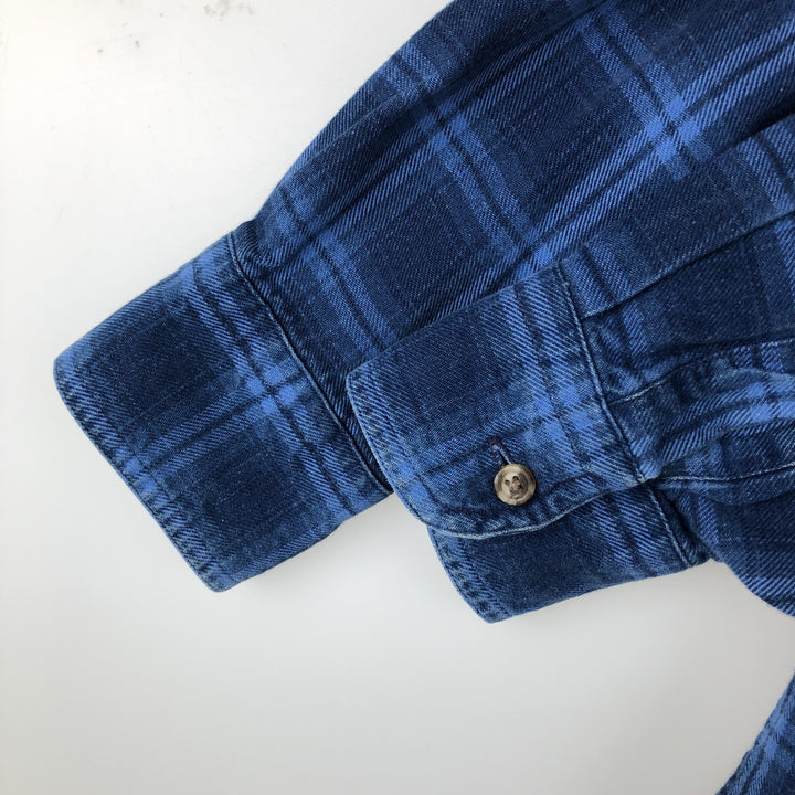 Vintage 1990'S LLBean long-sleeved button-down flannel check shirt, men's size M. unclear blue type Vintage Second Hand