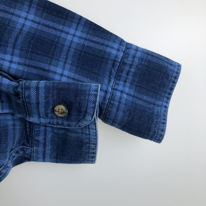 Vintage 1990'S LLBean long-sleeved button-down flannel check shirt, men's size M. unclear blue type Vintage Second Hand