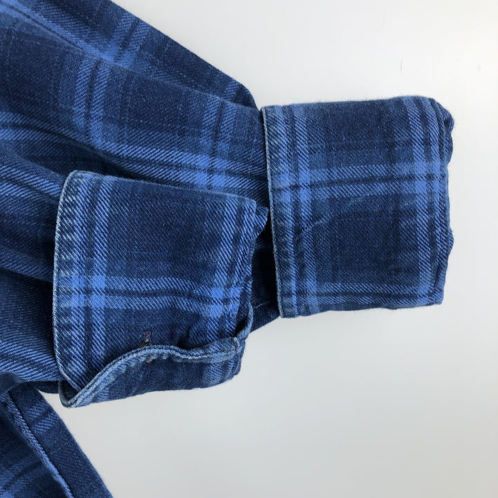 Vintage 1990'S LLBean long-sleeved button-down flannel check shirt, men's size M. unclear blue type Vintage Second Hand