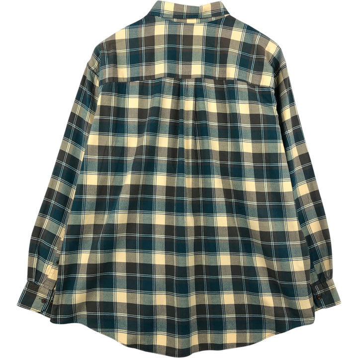 80s-90'S Lands' End Long-Sleeve Button-Down Flannel Check Shirt, Made in USA, Men's XL (approx.) Vintage cotton Beige type Vintage Second Hand