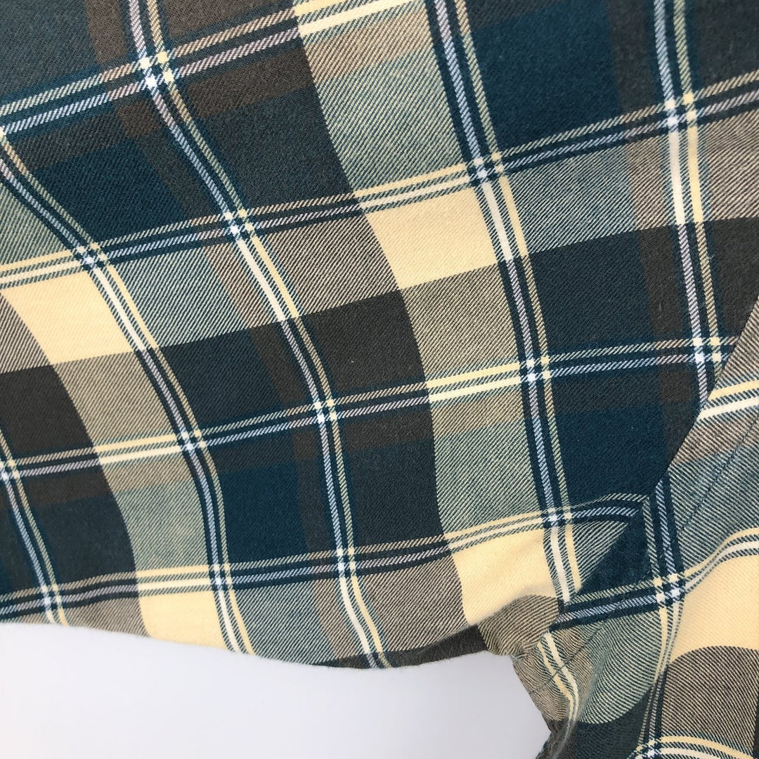 80s-90'S Lands' End Long-Sleeve Button-Down Flannel Check Shirt, Made in USA, Men's XL (approx.) Vintage cotton Beige type Vintage Second Hand