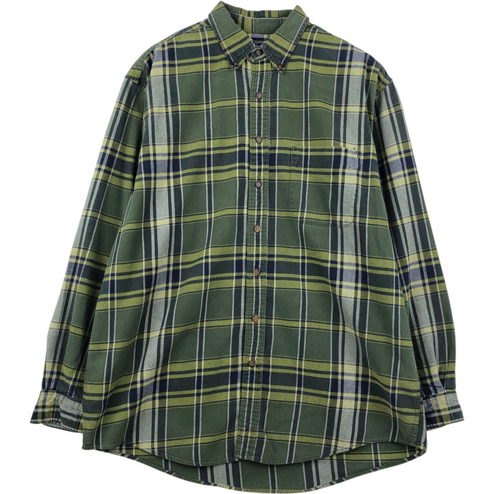Eddie Bauer Long Sleeve Button Down Flannel Check Shirt, Men's Size L cotton green type Vintage Second Hand