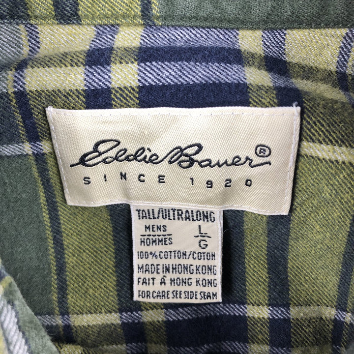 Eddie Bauer Long Sleeve Button Down Flannel Check Shirt, Men's Size L cotton green type Vintage Second Hand