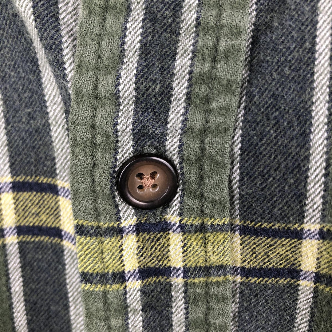 Eddie Bauer Long Sleeve Button Down Flannel Check Shirt, Men's Size L cotton green type Vintage Second Hand