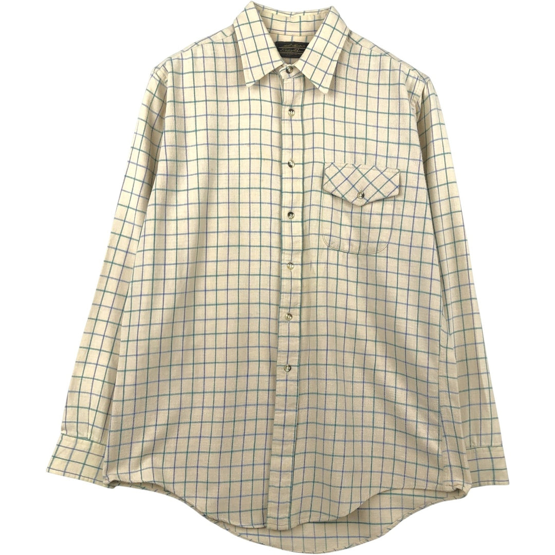 1970'S Eddie Bauer Black Tag Long-Sleeve Flannel Check Shirt, Men's Size L (Equivalent), Vintage cotton unbleached Vintage Second Hand