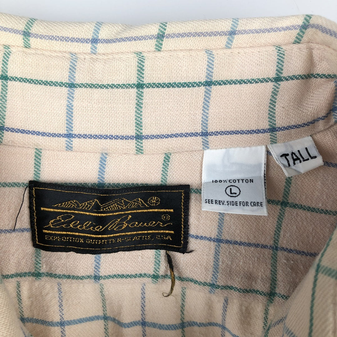 1970'S Eddie Bauer Black Tag Long-Sleeve Flannel Check Shirt, Men's Size L (Equivalent), Vintage cotton unbleached Vintage Second Hand