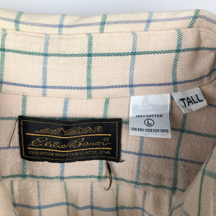 1970'S Eddie Bauer Black Tag Long-Sleeve Flannel Check Shirt, Men's Size L (Equivalent), Vintage cotton unbleached Vintage Second Hand