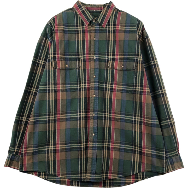 1990'S Eddie Bauer Long-Sleeve Flannel Check Shirt, Men's Size XL (Equivalent), Vintage cotton Green type dark green Vintage Second Hand