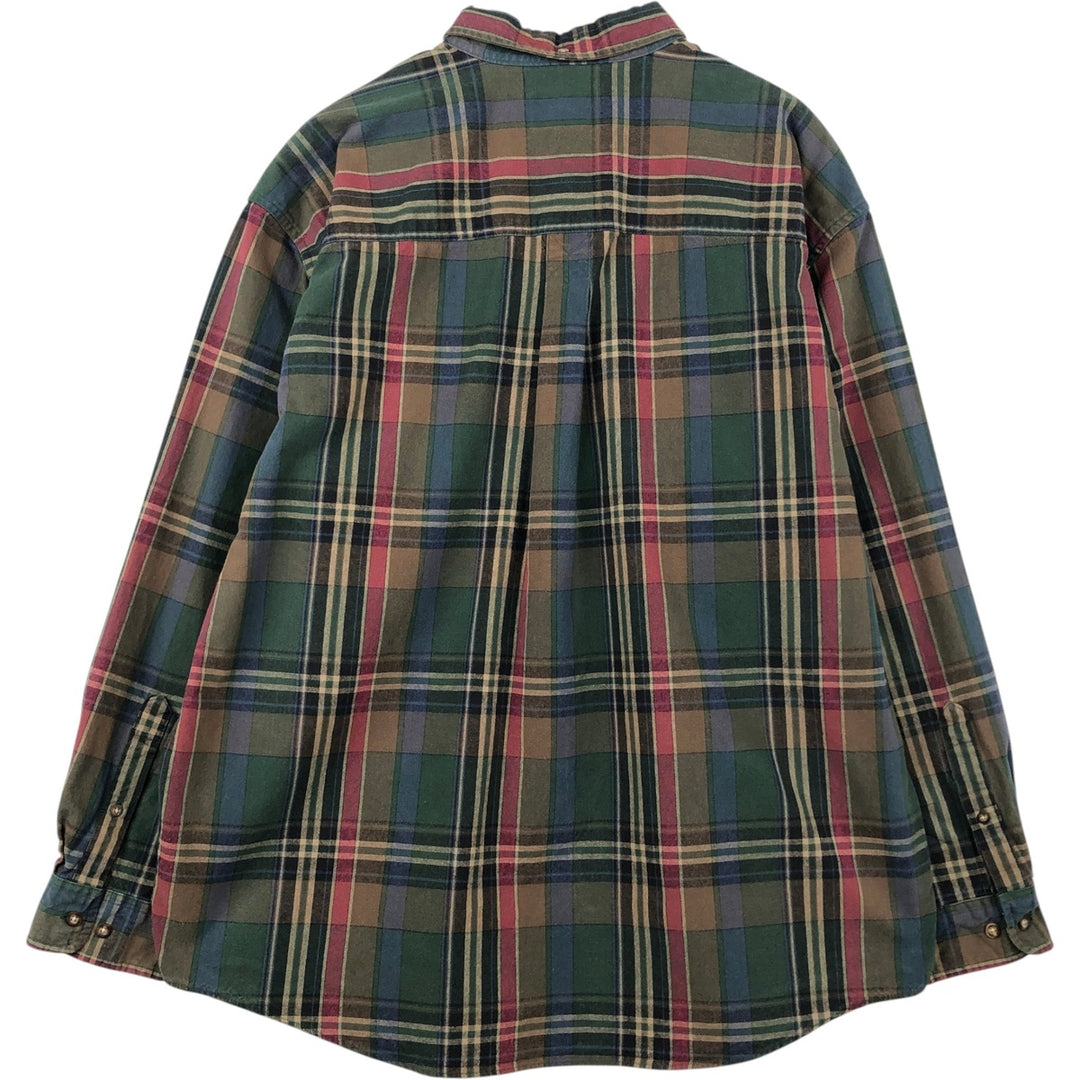1990'S Eddie Bauer Long-Sleeve Flannel Check Shirt, Men's Size XL (Equivalent), Vintage cotton Green type dark green Vintage Second Hand