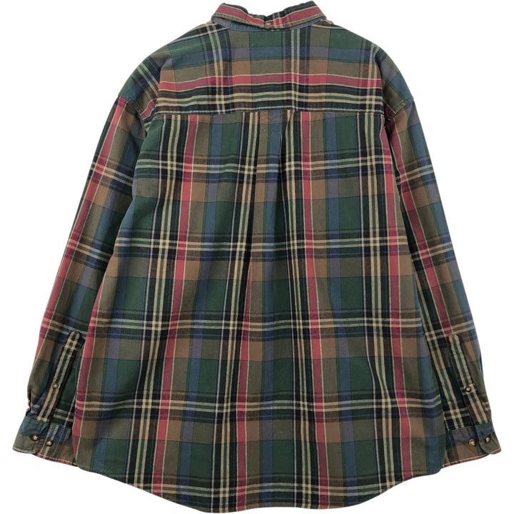 1990'S Eddie Bauer Long-Sleeve Flannel Check Shirt, Men's Size XL (Equivalent), Vintage cotton Green type dark green Vintage Second Hand