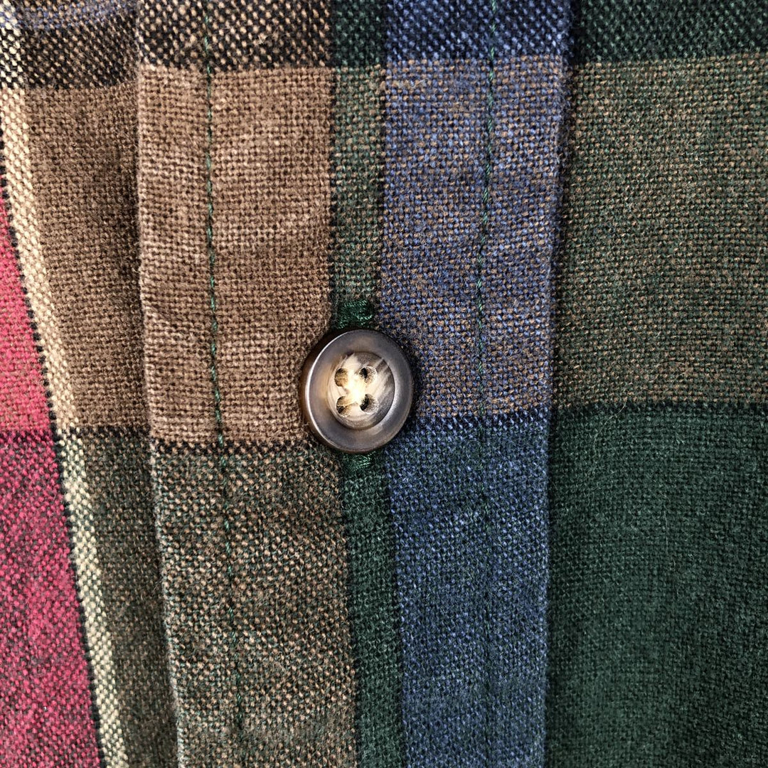 1990'S Eddie Bauer Long-Sleeve Flannel Check Shirt, Men's Size XL (Equivalent), Vintage cotton Green type dark green Vintage Second Hand
