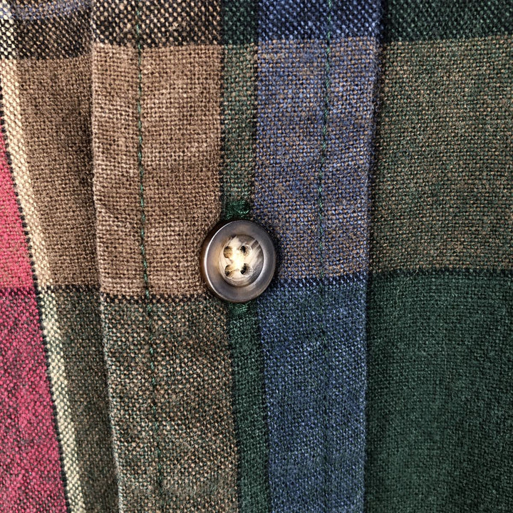 1990'S Eddie Bauer Long-Sleeve Flannel Check Shirt, Men's Size XL (Equivalent), Vintage cotton Green type dark green Vintage Second Hand