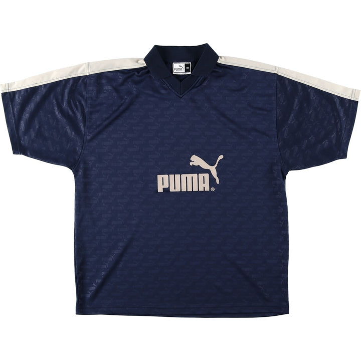 90s-00'S Puma all-over print V-neck collared soccer uniform game shirt, men's size M (approx.) polyester navy blue type Vintage Second Hand