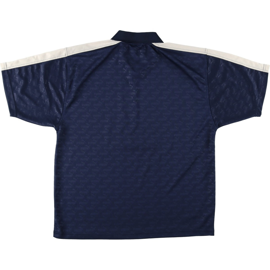 90s-00'S Puma all-over print V-neck collared soccer uniform game shirt, men's size M (approx.) polyester navy blue type Vintage Second Hand