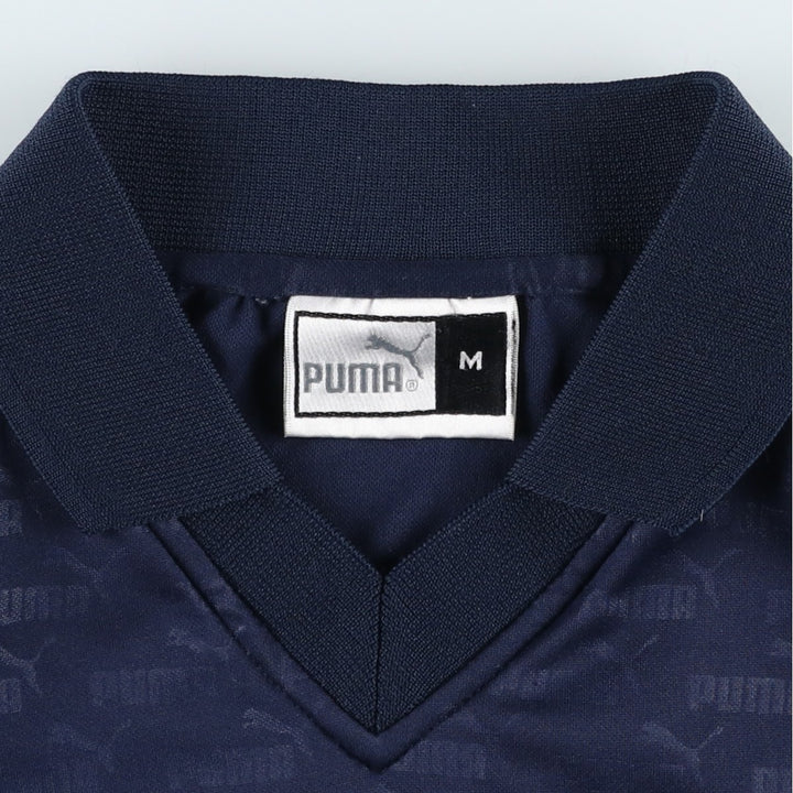 90s-00'S Puma all-over print V-neck collared soccer uniform game shirt, men's size M (approx.) polyester navy blue type Vintage Second Hand
