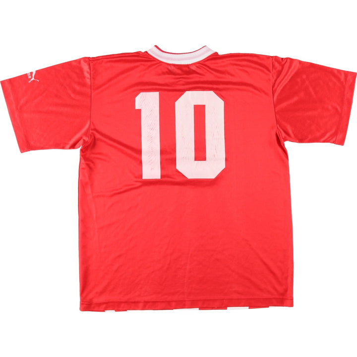 80s-90'S Puma all-over print soccer uniform game shirt, made in USA, men's size XL equivalent, vintage. polyester red type Vintage Second Hand