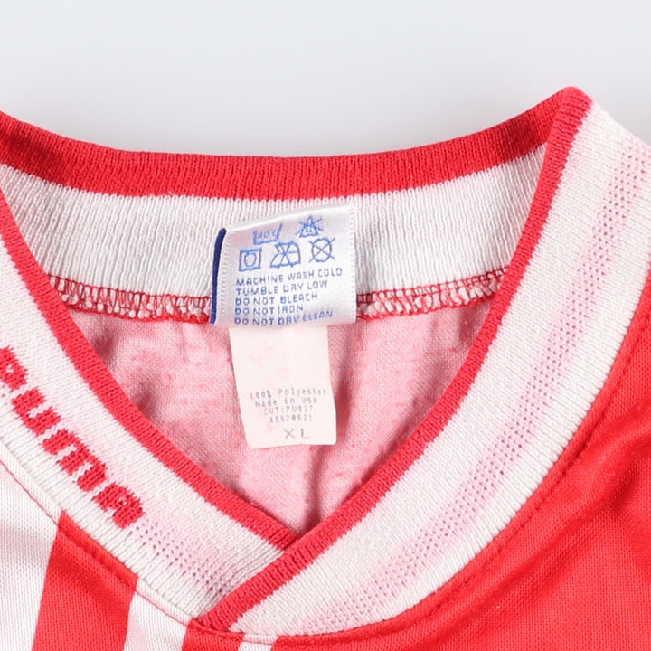 80s-90'S Puma all-over print soccer uniform game shirt, made in USA, men's size XL equivalent, vintage. polyester red type Vintage Second Hand
