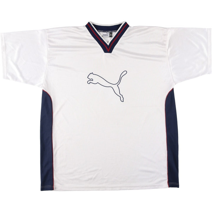 90s-00'S Puma V-neck large logo soccer uniform game shirt, men's size XL equivalent. unclear white type Vintage Second Hand