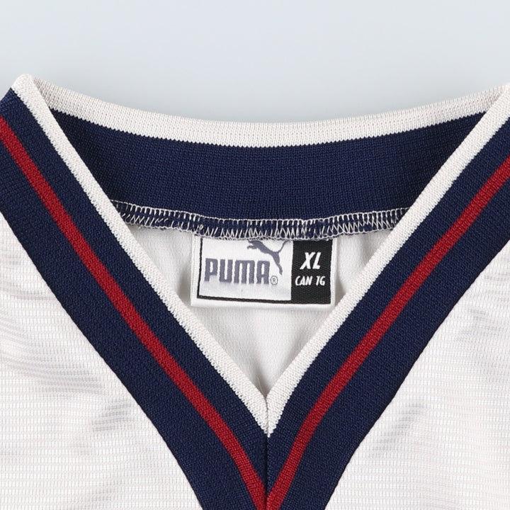 90s-00'S Puma V-neck large logo soccer uniform game shirt, men's size XL equivalent. unclear white type Vintage Second Hand