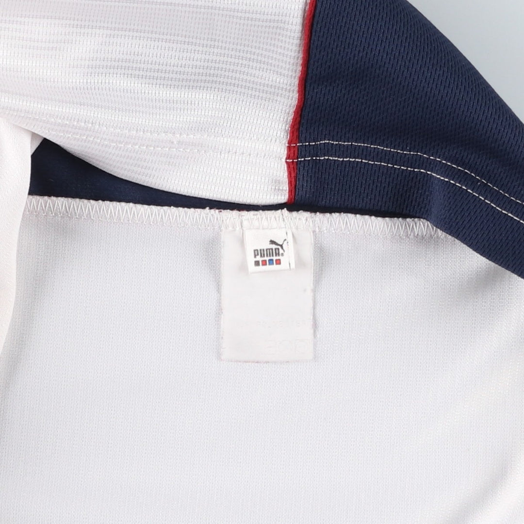 90s-00'S Puma V-neck large logo soccer uniform game shirt, men's size XL equivalent. unclear white type Vintage Second Hand