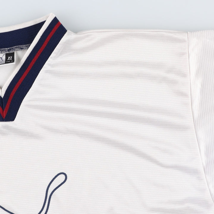 90s-00'S Puma V-neck large logo soccer uniform game shirt, men's size XL equivalent. unclear white type Vintage Second Hand