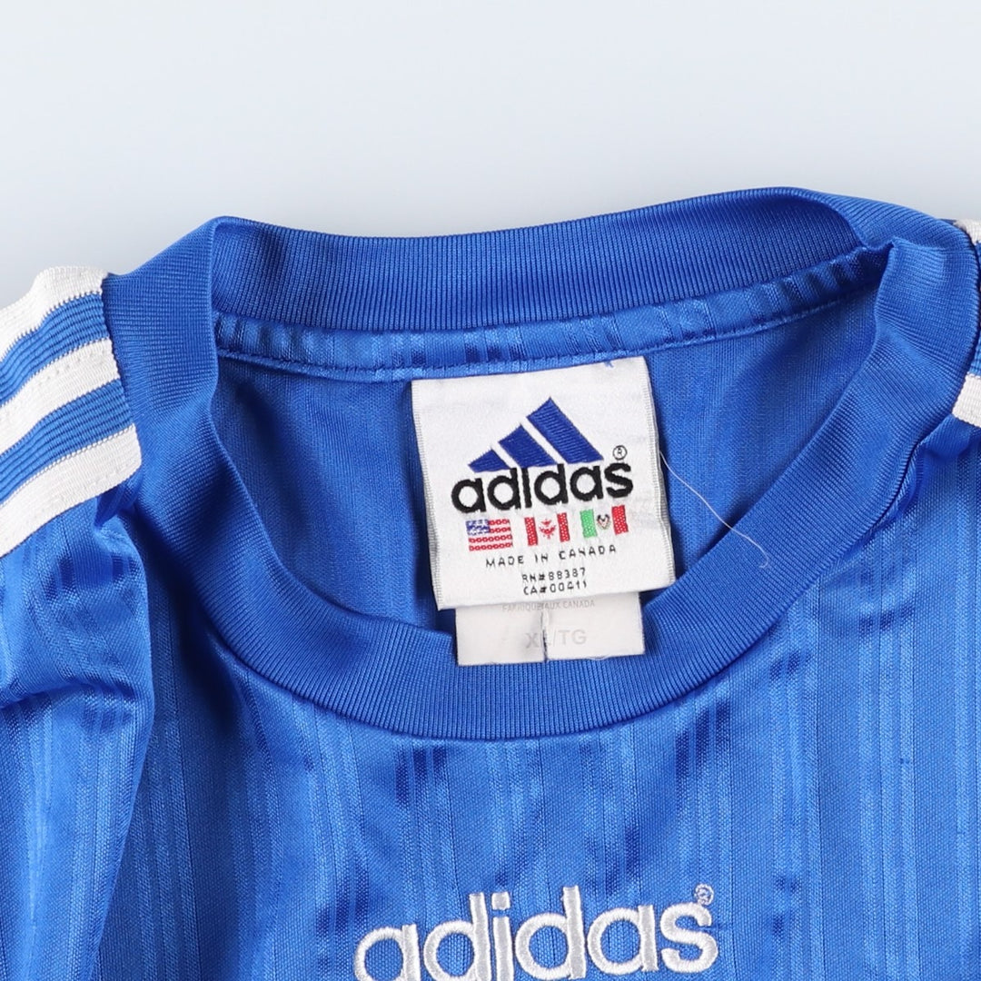 90s-00'S Adidas striped soccer jersey/game shirt, made in Canada, men's size XL equivalent. polyester blue type Vintage Second Hand