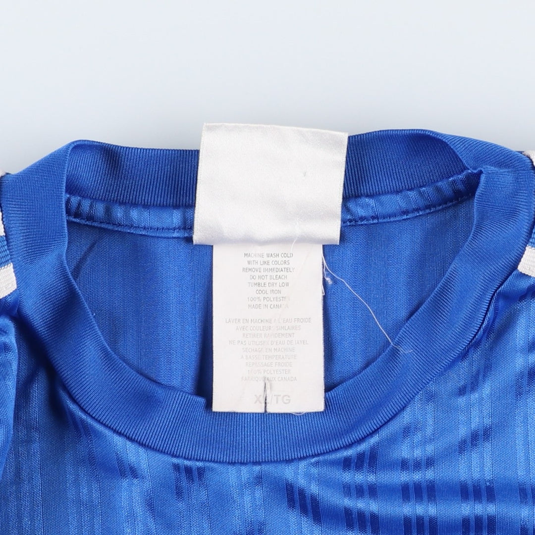 90s-00'S Adidas striped soccer jersey/game shirt, made in Canada, men's size XL equivalent. polyester blue type Vintage Second Hand