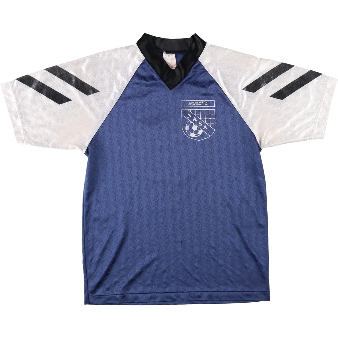 SPORT SPHERE all-over print V-neck soccer jersey game shirt, made in Canada, men's size S equivalent, vintage. polyester Navy blue Vintage Second Hand