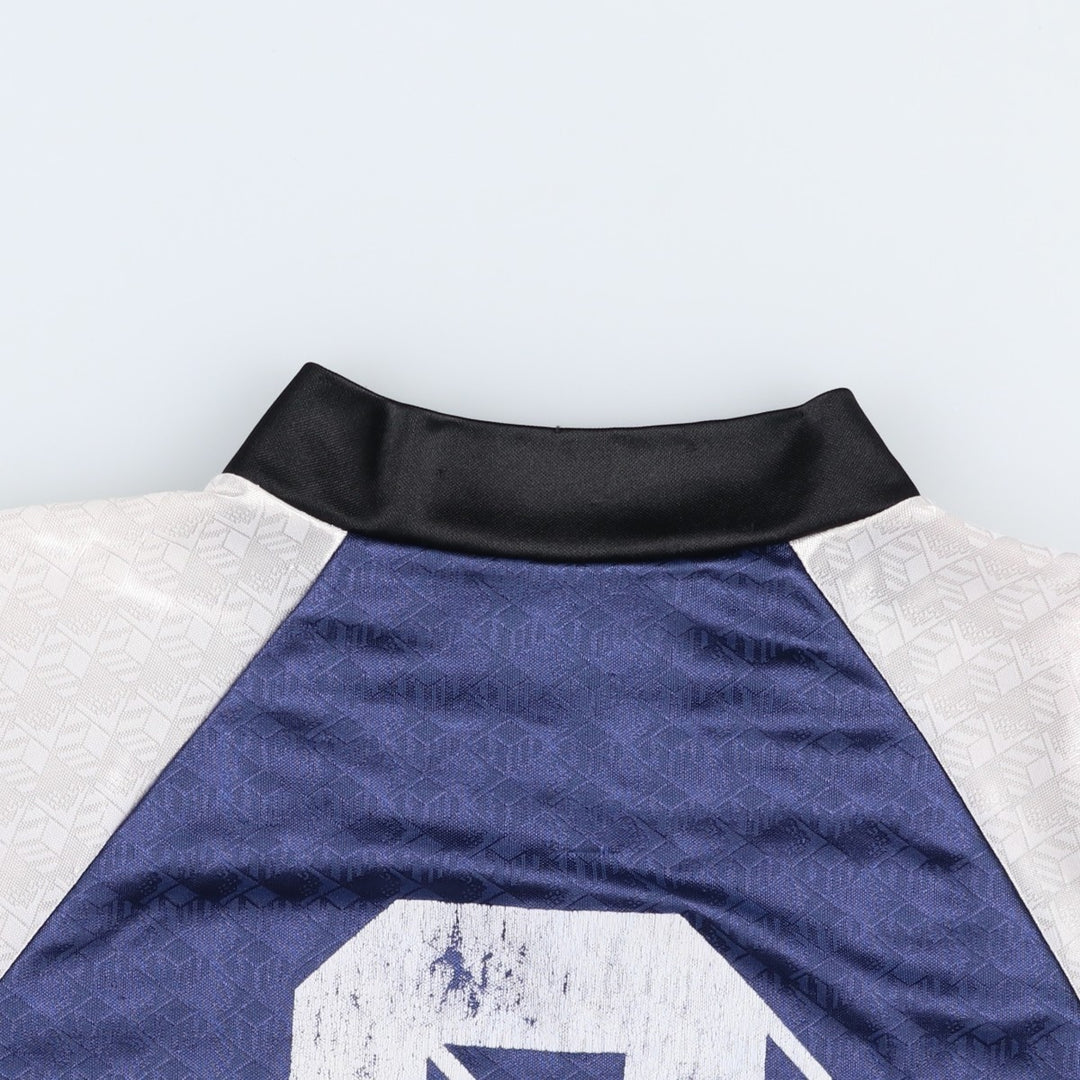 SPORT SPHERE all-over print V-neck soccer jersey game shirt, made in Canada, men's size S equivalent, vintage. polyester Navy blue Vintage Second Hand