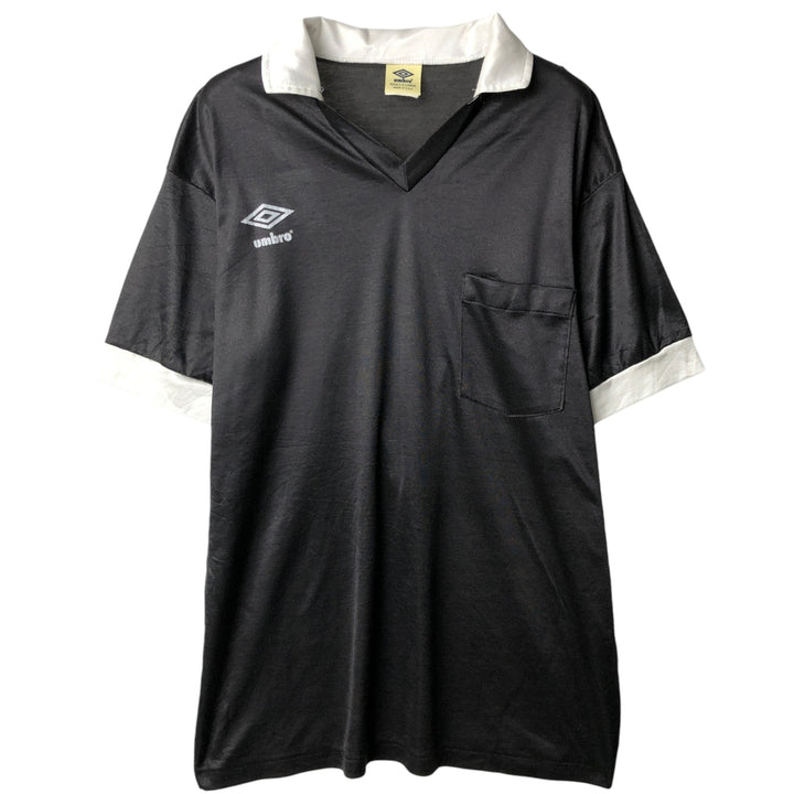 90'S Umbro V-neck collared soccer jersey game shirt, made in USA, men's size XL equivalent, vintage. polyester black type Vintage Second Hand