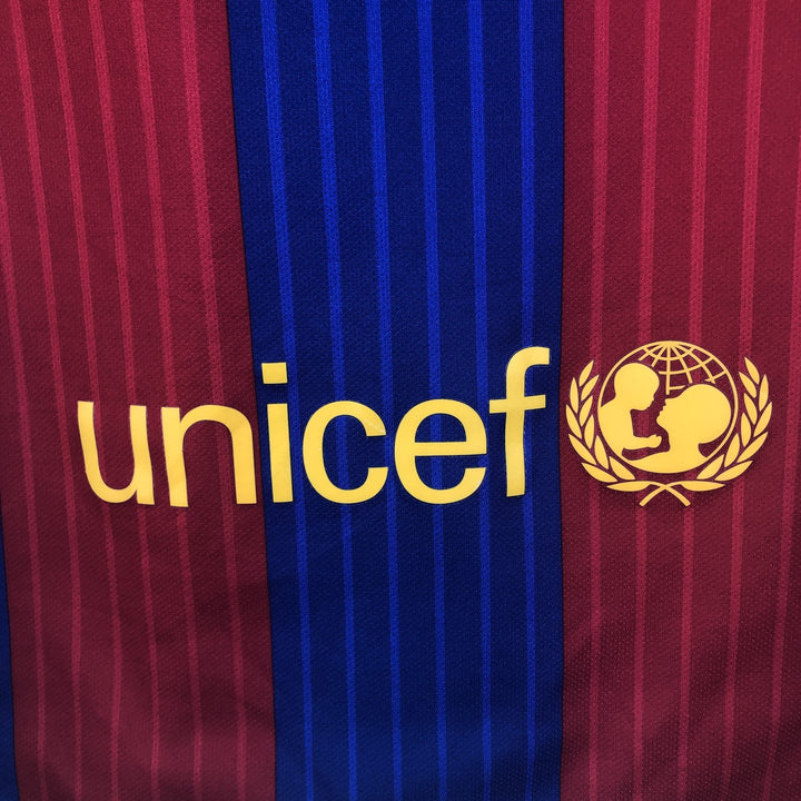 Nike DRI-FIT La Liga FC Barcelona Stripe Pattern V-Neck Soccer Jersey Game Shirt, Men's Size S (approx.) polyester red type Vintage Second Hand