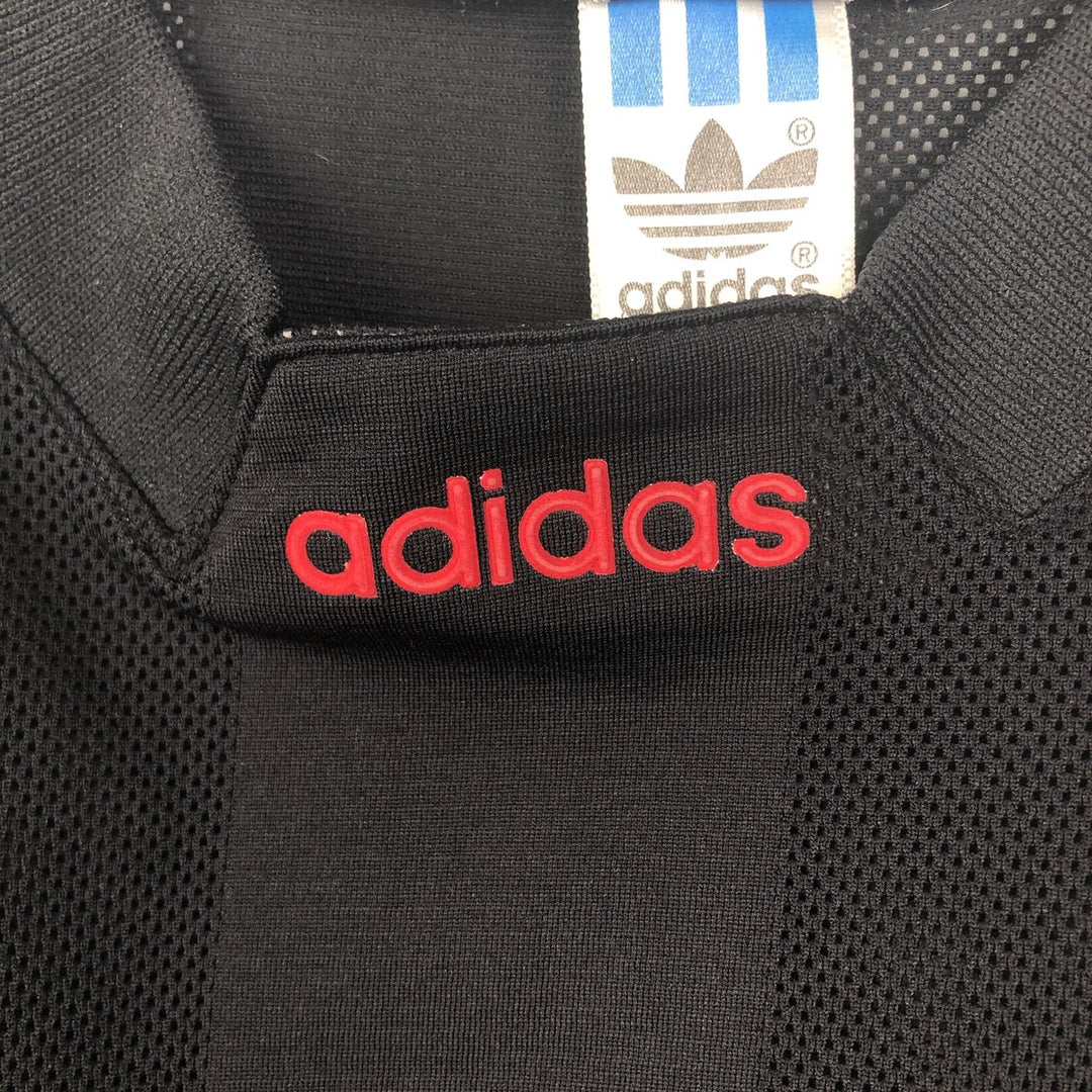 80s-90'S Adidas Trefoil Logo Stripe Pattern Mesh Mock Neck Soccer Jersey Game Shirt, Made in the UK polyester black type Vintage Second Hand