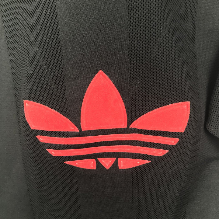 80s-90'S Adidas Trefoil Logo Stripe Pattern Mesh Mock Neck Soccer Jersey Game Shirt, Made in the UK polyester black type Vintage Second Hand