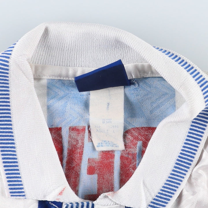 90'S Umbro Stripe Pattern All-Over Print Soccer Uniform Game Shirt, Made in USA, Men's Size L (Equivalent), Vintage polyester blue type Vintage Second Hand