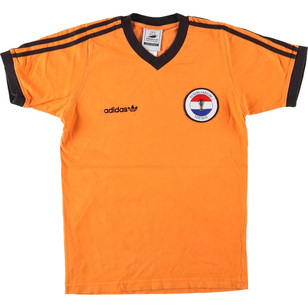 1990'S Adidas Netherlands National Team FIFA World Cup V-neck Soccer Jersey Game Shirt (Men's Size S) cotton orange type Vintage Second Hand