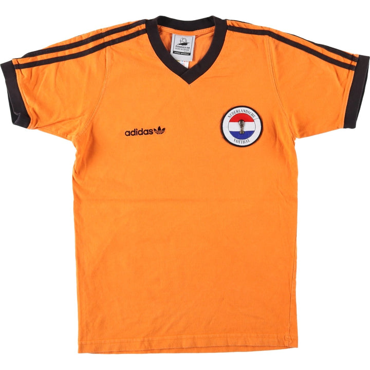 1990'S Adidas Netherlands National Team FIFA World Cup V-neck Soccer Jersey Game Shirt (Men's Size S) cotton orange type Vintage Second Hand