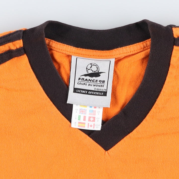 1990'S Adidas Netherlands National Team FIFA World Cup V-neck Soccer Jersey Game Shirt (Men's Size S) cotton orange type Vintage Second Hand