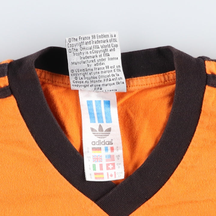 1990'S Adidas Netherlands National Team FIFA World Cup V-neck Soccer Jersey Game Shirt (Men's Size S) cotton orange type Vintage Second Hand