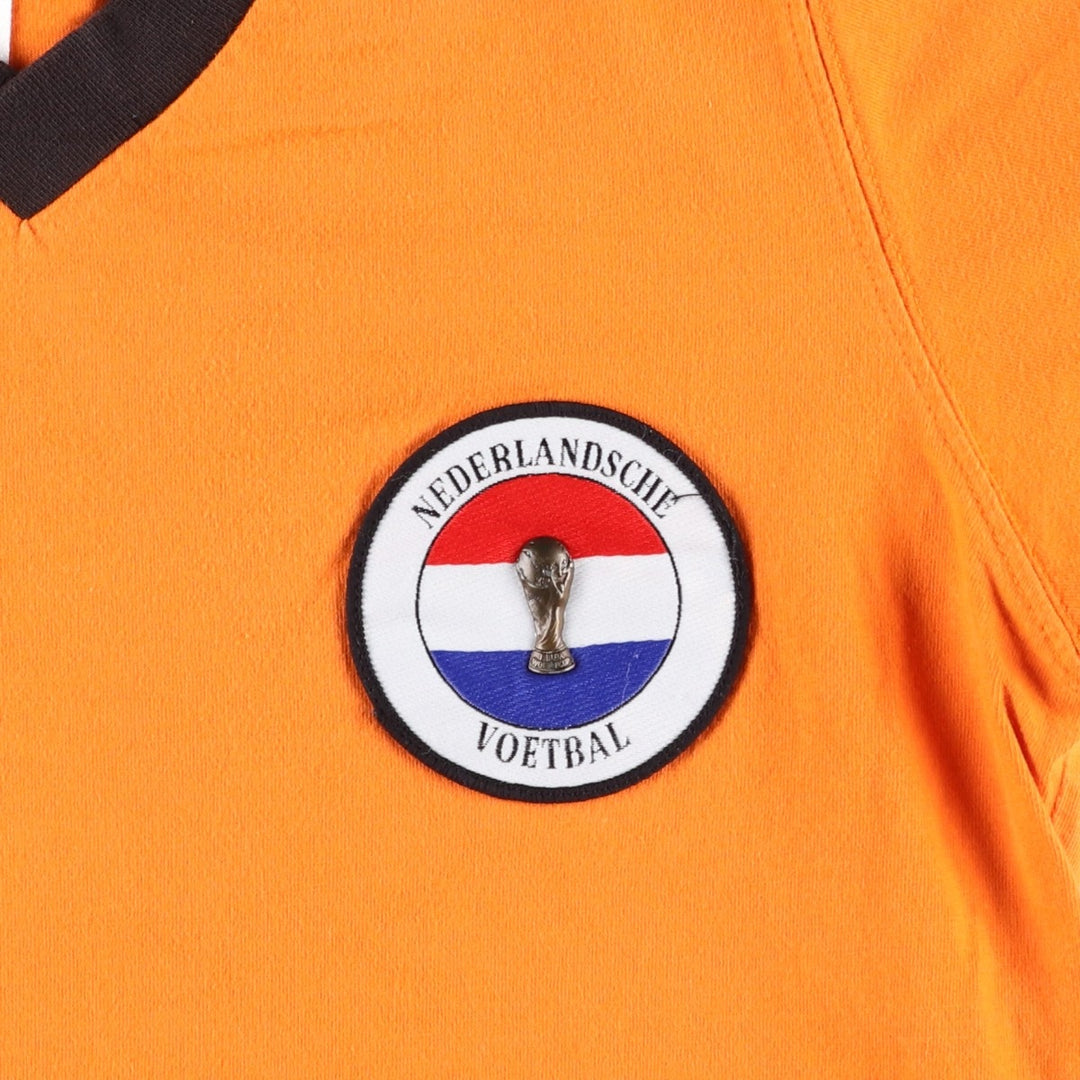 1990'S Adidas Netherlands National Team FIFA World Cup V-neck Soccer Jersey Game Shirt (Men's Size S) cotton orange type Vintage Second Hand