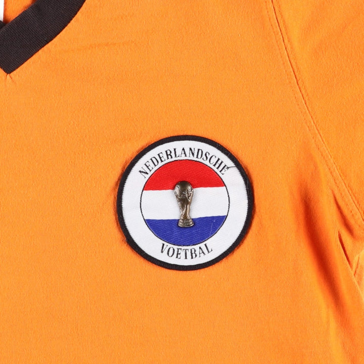 1990'S Adidas Netherlands National Team FIFA World Cup V-neck Soccer Jersey Game Shirt (Men's Size S) cotton orange type Vintage Second Hand
