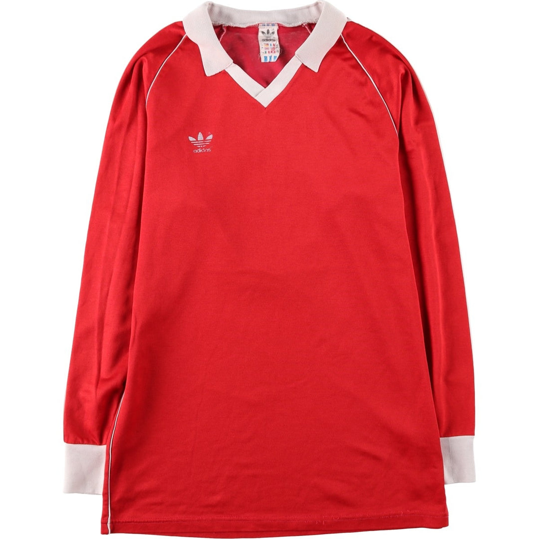 80s-90'S Adidas V-neck collared long-sleeved soccer jersey game shirt, men's size L equivalent, vintage. polyester red type Vintage Second Hand