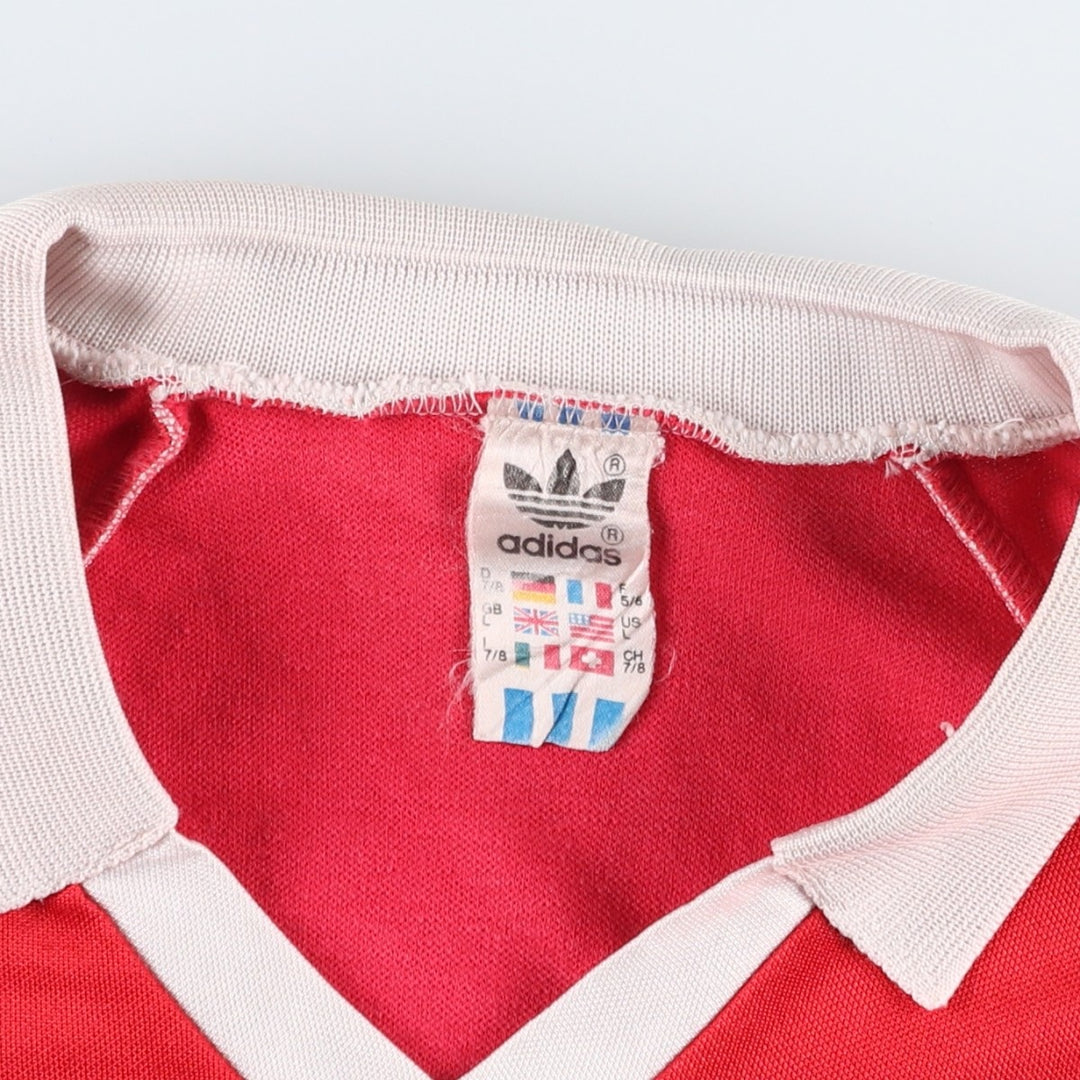80s-90'S Adidas V-neck collared long-sleeved soccer jersey game shirt, men's size L equivalent, vintage. polyester red type Vintage Second Hand