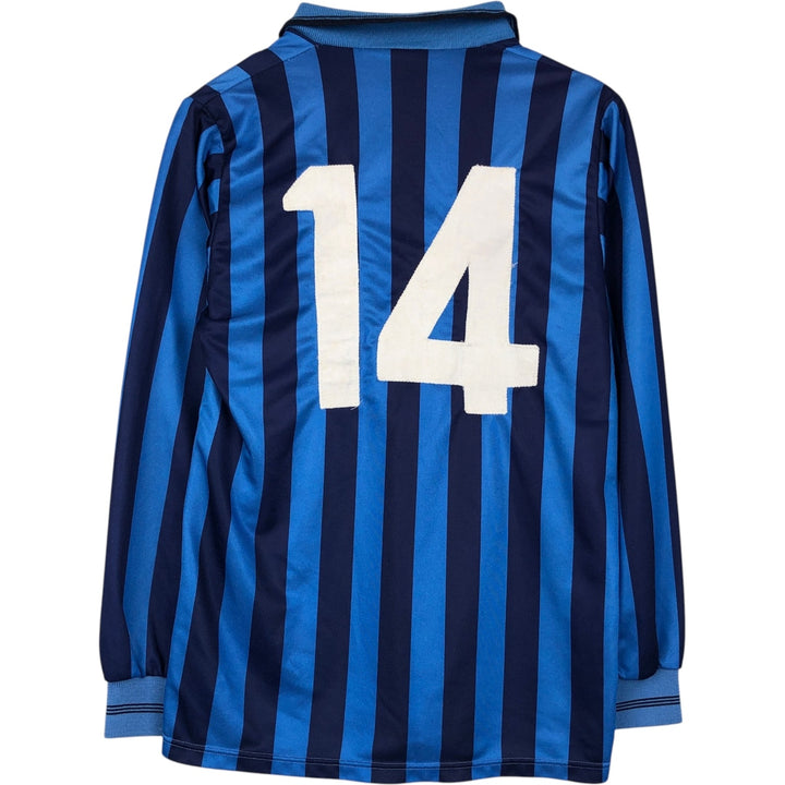 80s-90'S Umbro Stripe Pattern V-Neck Collared Soccer Jersey Game Shirt, Made in England, Men's Size S (Equivalent), Vintage polyester blue type Vintage Second Hand