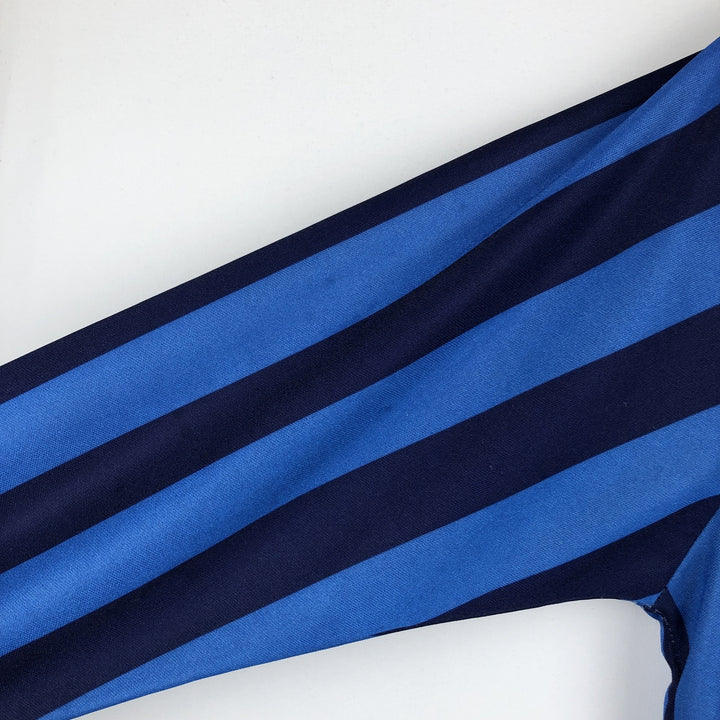 80s-90'S Umbro Stripe Pattern V-Neck Collared Soccer Jersey Game Shirt, Made in England, Men's Size S (Equivalent), Vintage polyester blue type Vintage Second Hand