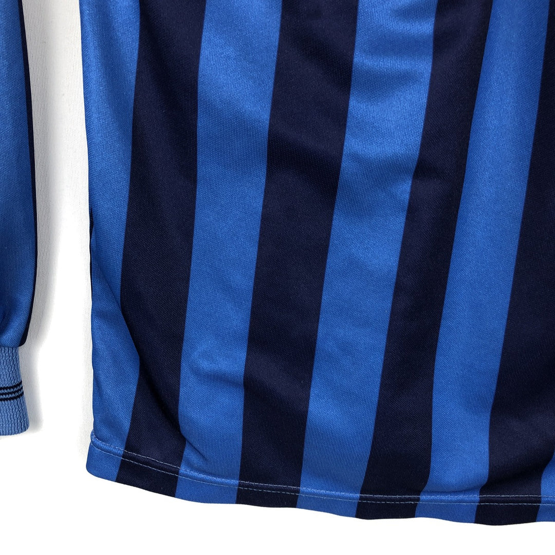 80s-90'S Umbro Stripe Pattern V-Neck Collared Soccer Jersey Game Shirt, Made in England, Men's Size S (Equivalent), Vintage polyester blue type Vintage Second Hand