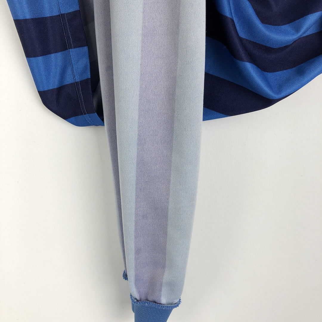 80s-90'S Umbro Stripe Pattern V-Neck Collared Soccer Jersey Game Shirt, Made in England, Men's Size S (Equivalent), Vintage polyester blue type Vintage Second Hand