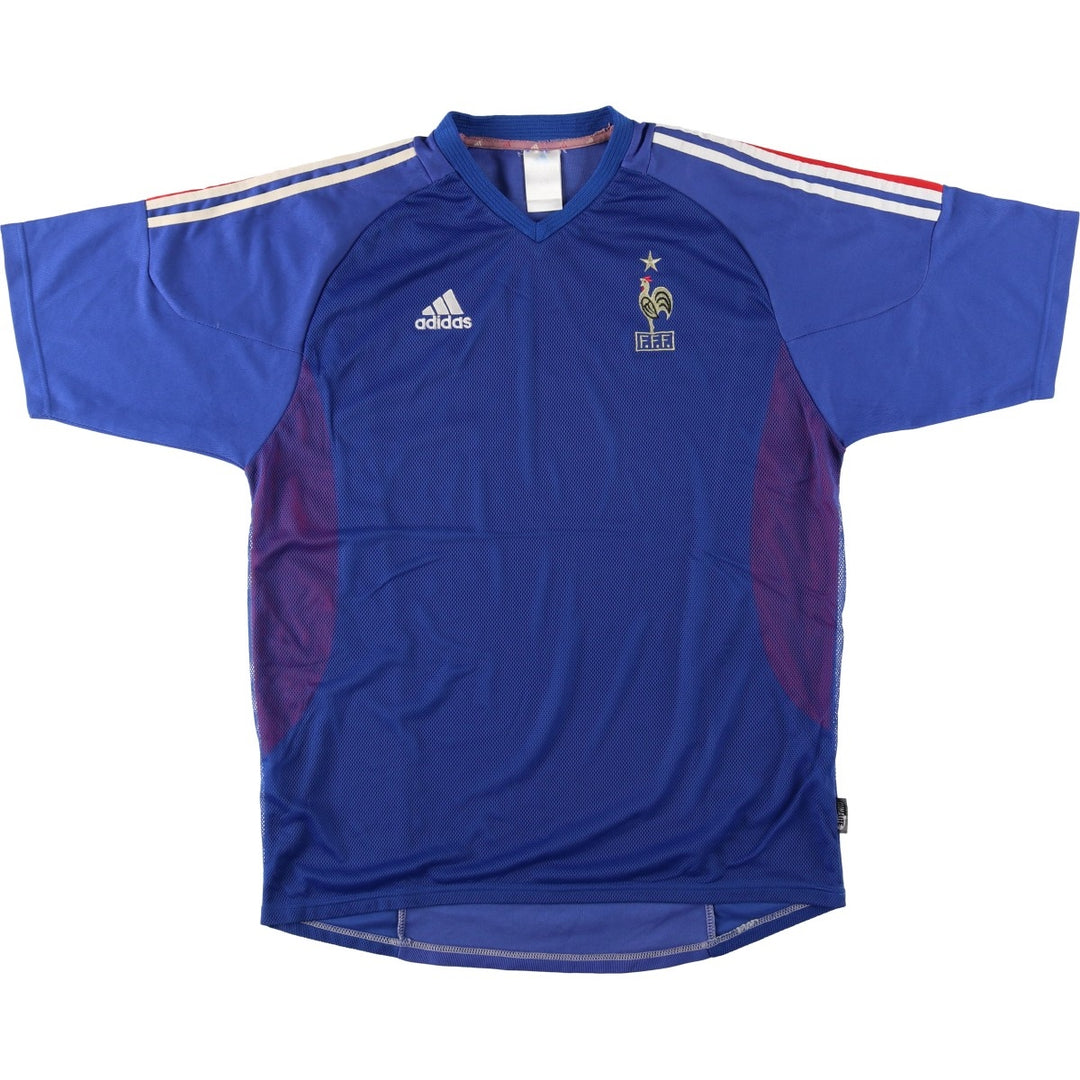 90s-00'S Adidas France National Team Tricolor Mesh V-Neck Soccer Jersey Game Shirt unclear Navy blue Vintage Second Hand